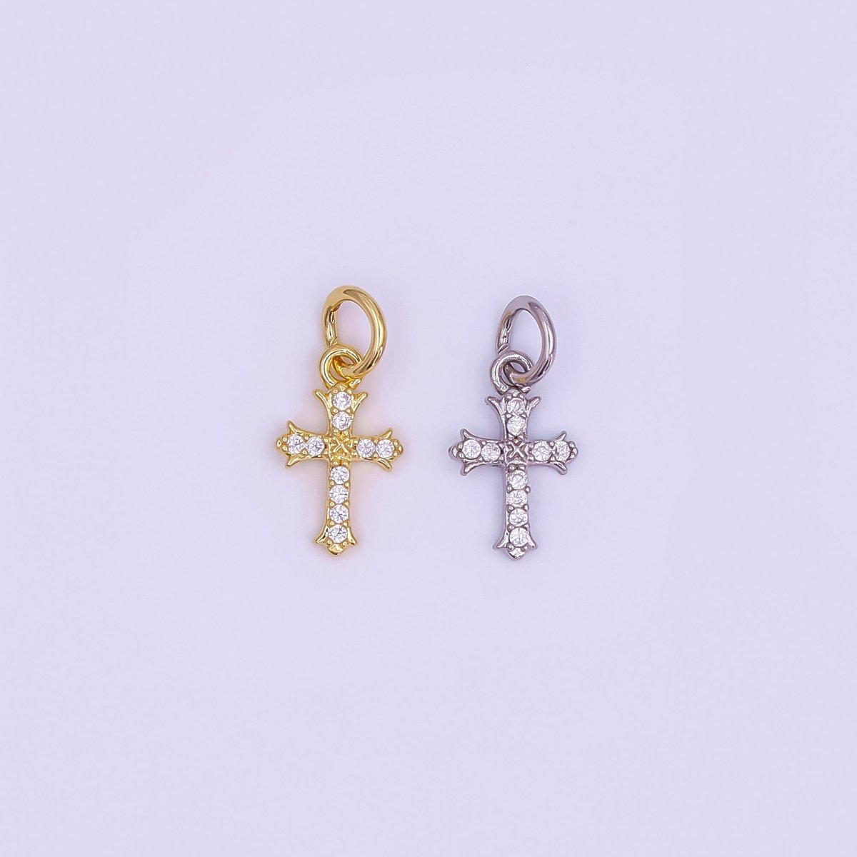 24K Gold Filled Clear CZ Micro Paved Passion Cross Mini Charm in Gold & Silver | AF431 - DLUXCA