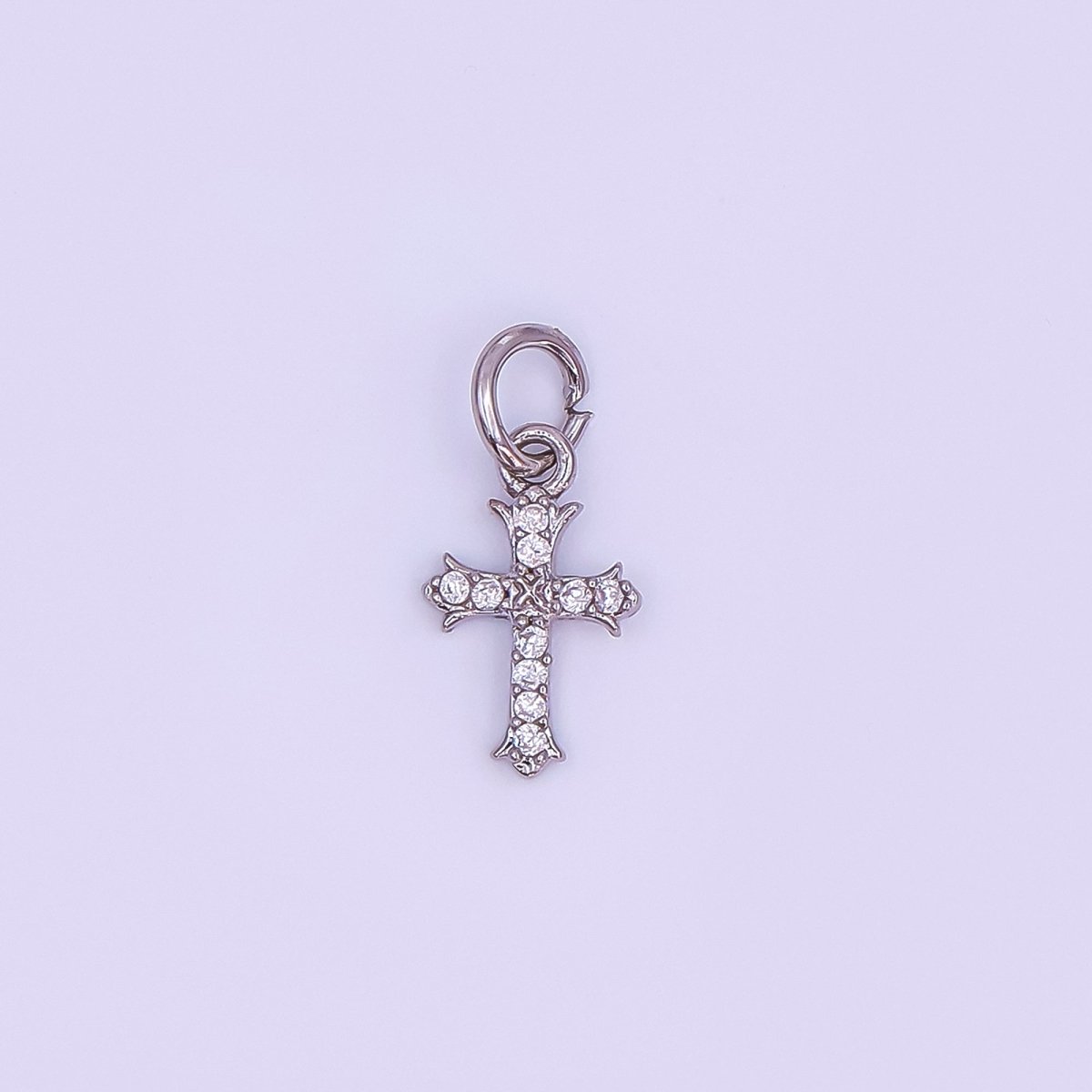 24K Gold Filled Clear CZ Micro Paved Passion Cross Mini Charm in Gold & Silver | AF431 - DLUXCA