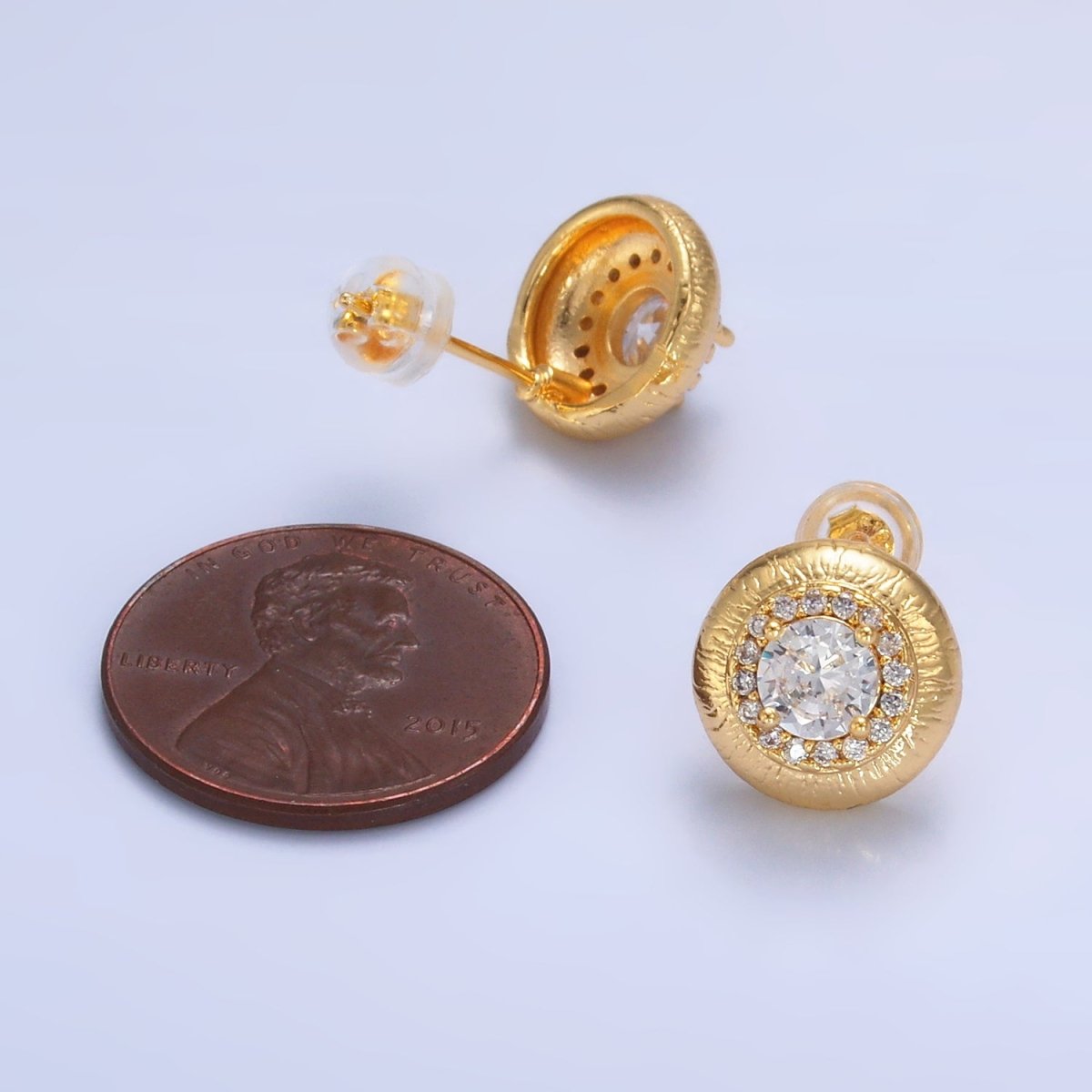 24K Gold Filled Clear CZ Micro Paved Round Stud Earrings in Gold & Silver | AB977 AB978 - DLUXCA