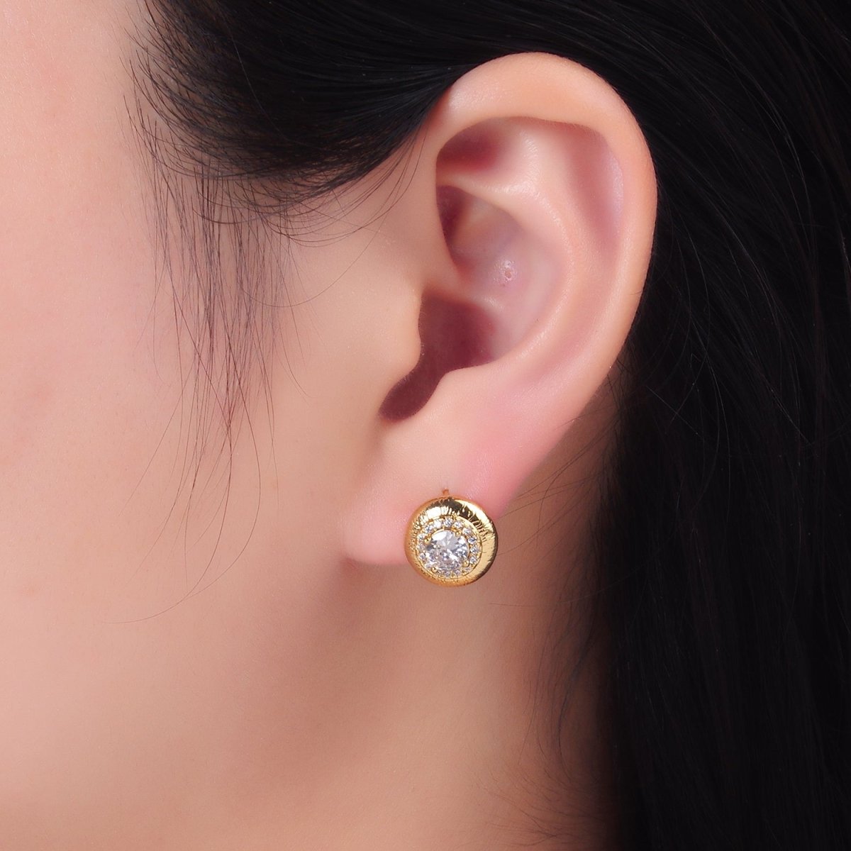 24K Gold Filled Clear CZ Micro Paved Round Stud Earrings in Gold & Silver | AB977 AB978 - DLUXCA