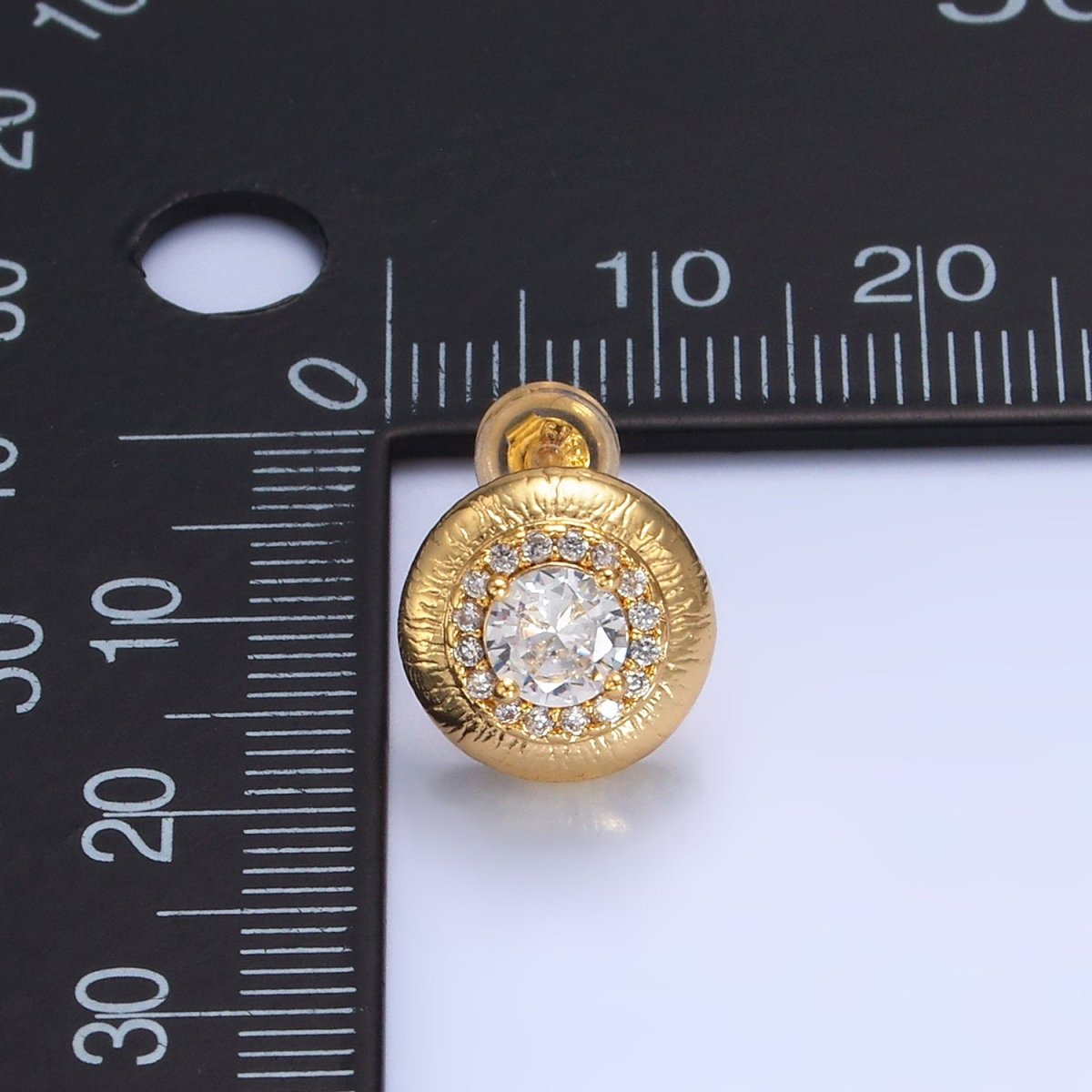 24K Gold Filled Clear CZ Micro Paved Round Stud Earrings in Gold & Silver | AB977 AB978 - DLUXCA