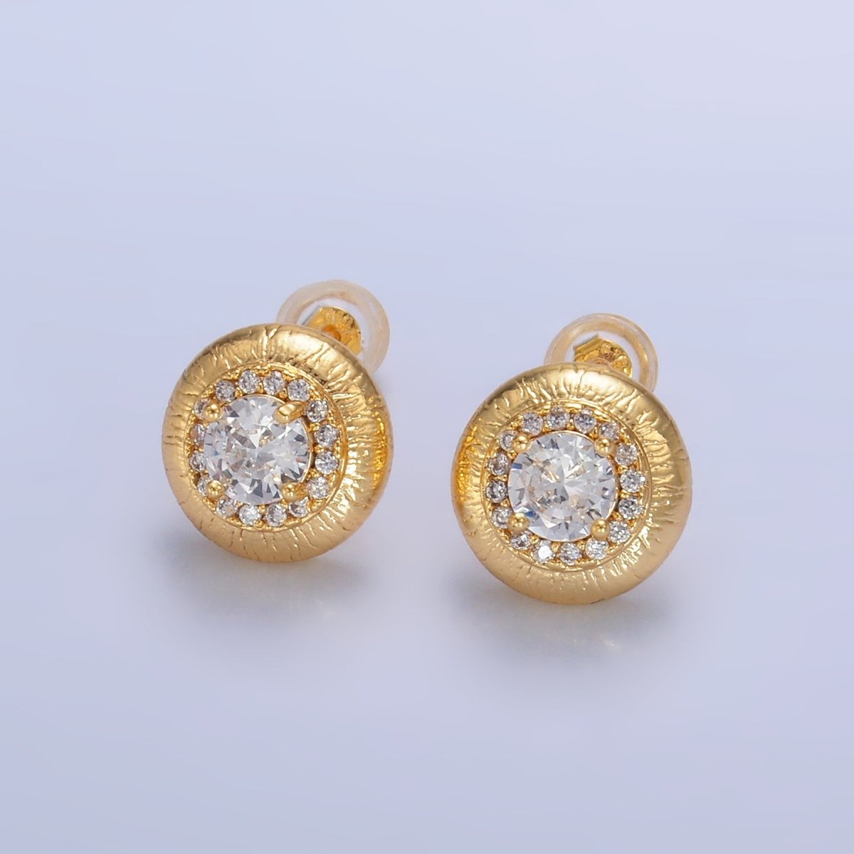 24K Gold Filled Clear CZ Micro Paved Round Stud Earrings in Gold & Silver | AB977 AB978 - DLUXCA