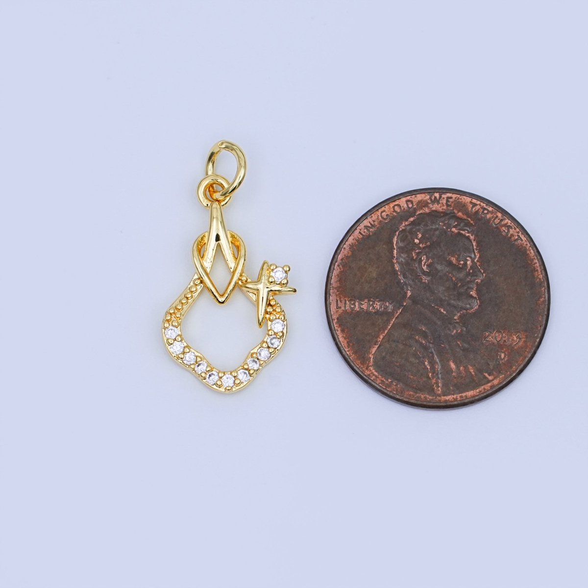 24K Gold Filled Clear CZ Micro Paved Star Geometric Knot Charm | AF457 - DLUXCA