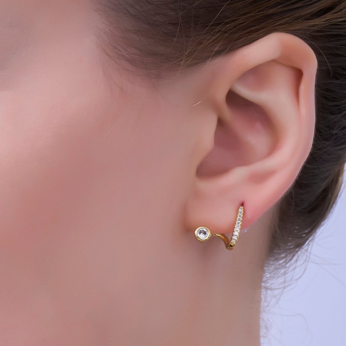 24K Gold Filled Clear CZ Micro Paved Wrap Band Cartilage Stud Earrings Set | AD791 - DLUXCA