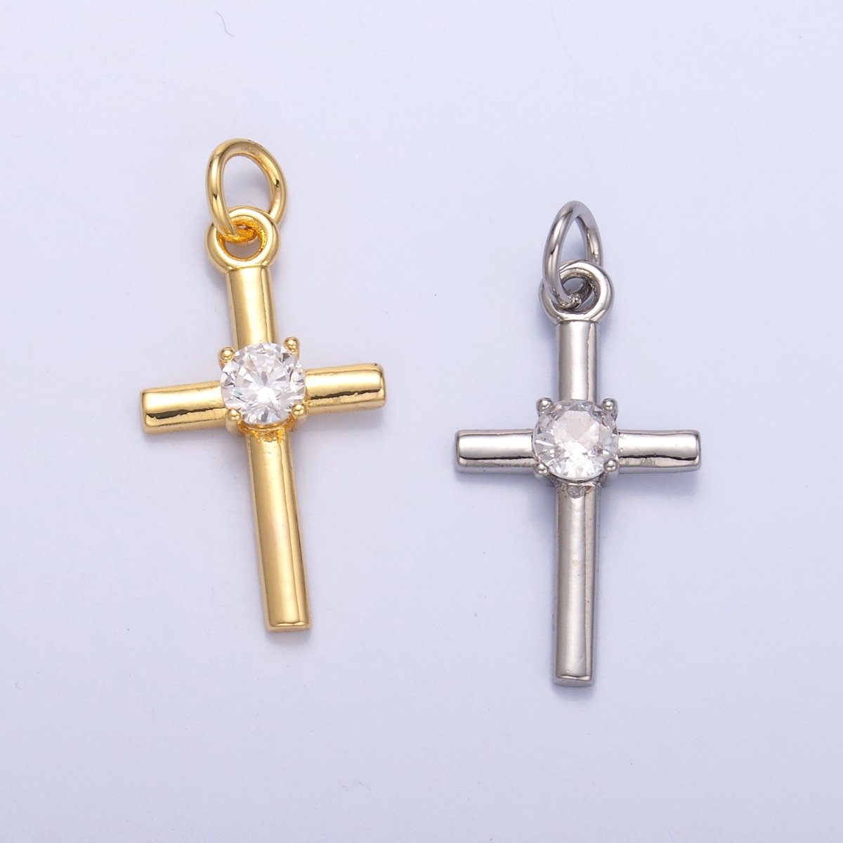 24K Gold Filled Clear CZ Minimalist Cross Charm in Gold & Silver | C056 - DLUXCA