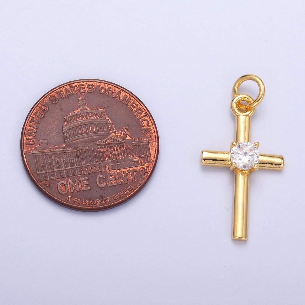 24K Gold Filled Clear CZ Minimalist Cross Charm in Gold & Silver | C056 - DLUXCA
