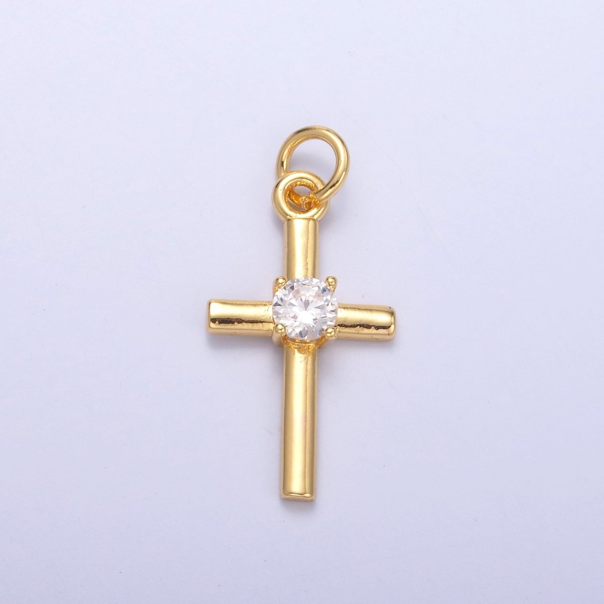 24K Gold Filled Clear CZ Minimalist Cross Charm in Gold & Silver | C056 - DLUXCA
