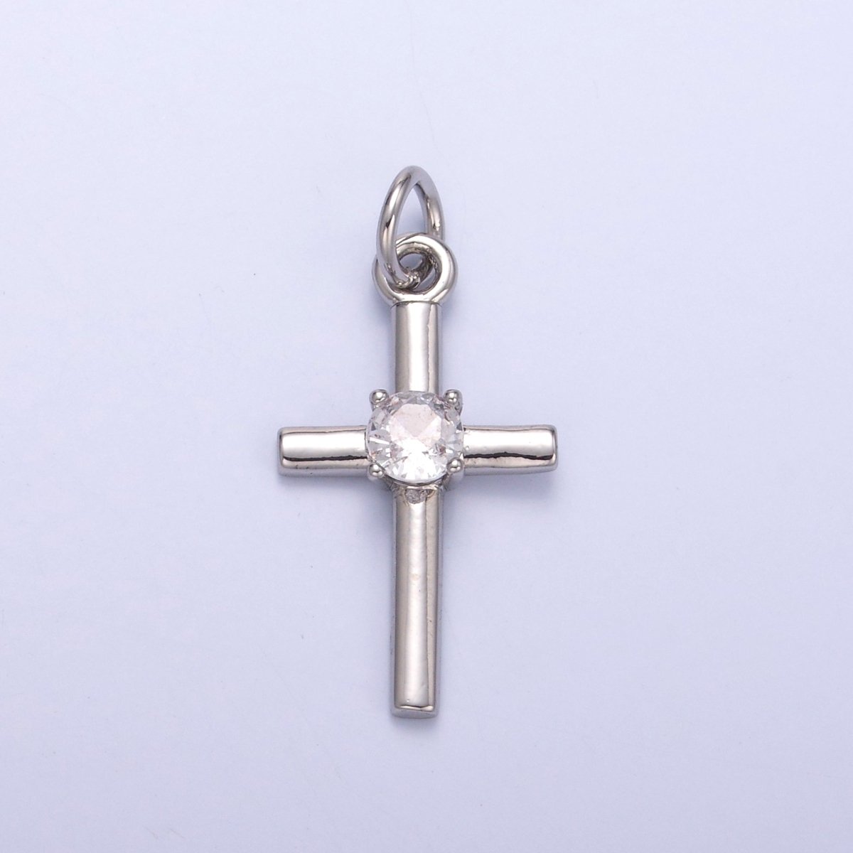24K Gold Filled Clear CZ Minimalist Cross Charm in Gold & Silver | C056 - DLUXCA