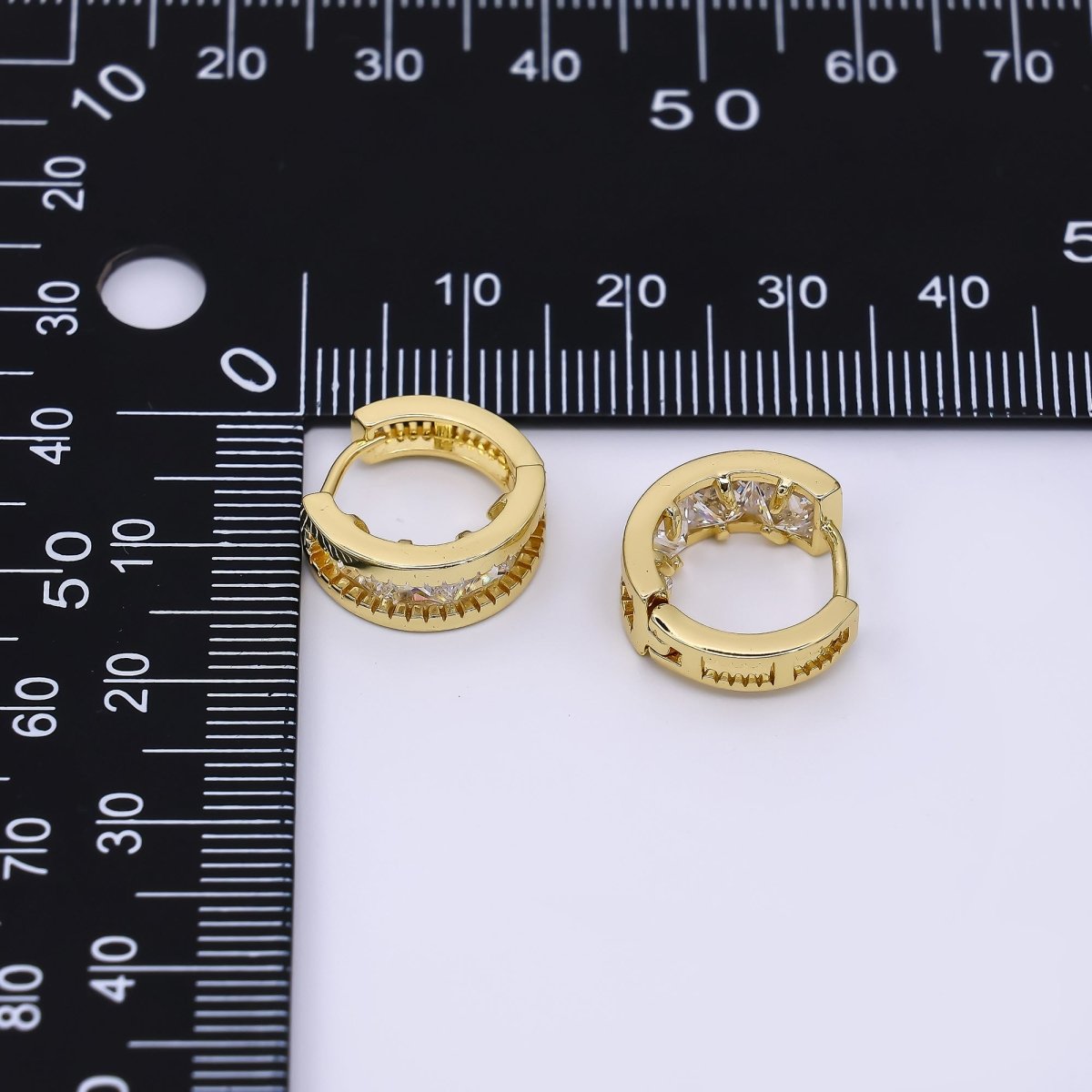 24K Gold Filled Clear CZ Modern Lever back Huggie Earrings | AJ - 055 - DLUXCA