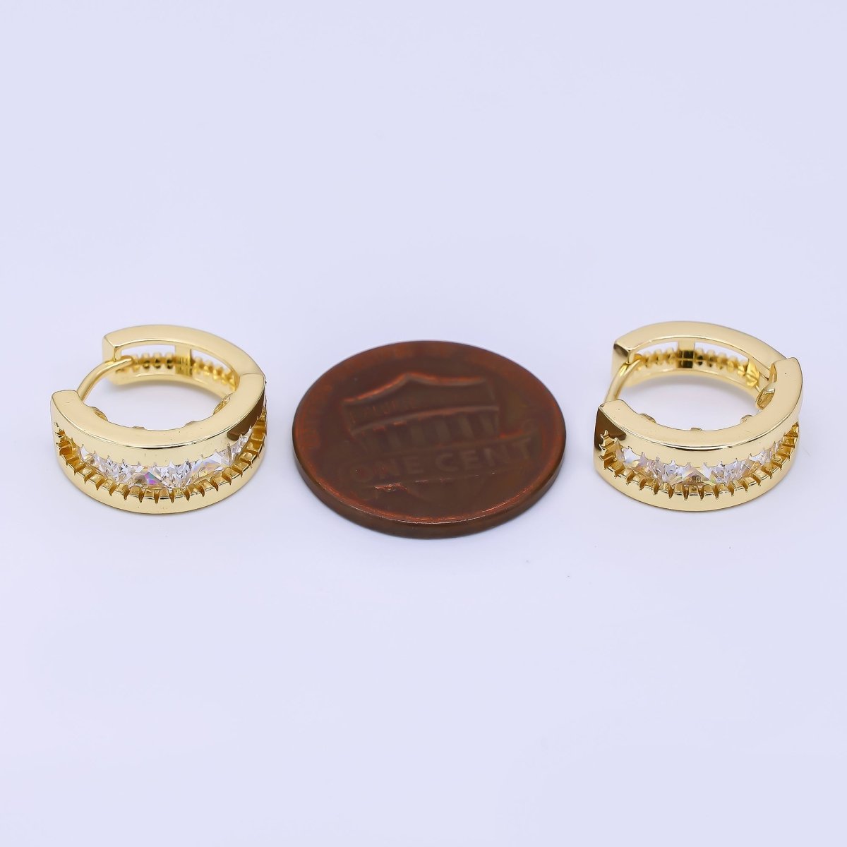 24K Gold Filled Clear CZ Modern Lever back Huggie Earrings | AJ - 055 - DLUXCA