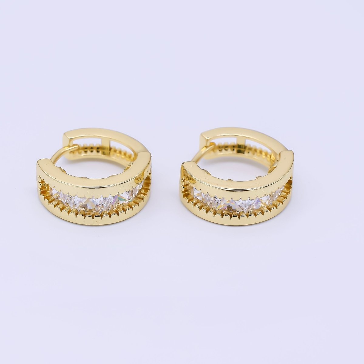24K Gold Filled Clear CZ Modern Lever back Huggie Earrings | AJ - 055 - DLUXCA