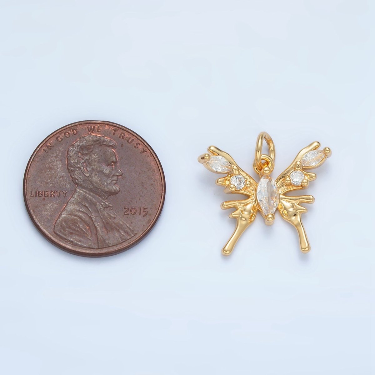 24K Gold Filled Clear CZ Molten Butterfly Mariposa Insect Charm | X289 - DLUXCA