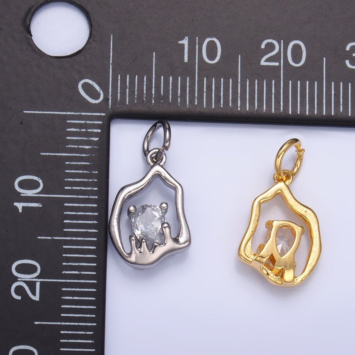 24K Gold Filled Clear CZ Molten Charm in Gold & Silver | W889 - DLUXCA