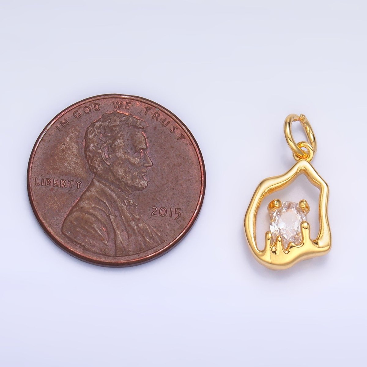 24K Gold Filled Clear CZ Molten Charm in Gold & Silver | W889 - DLUXCA