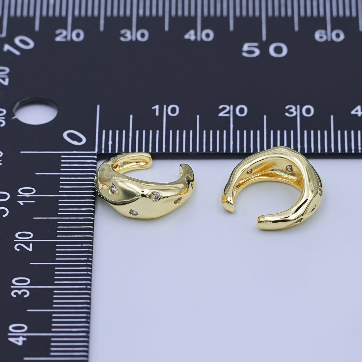 24K Gold Filled Clear CZ Molten Ear Cuff Earrings | AI179 - DLUXCA