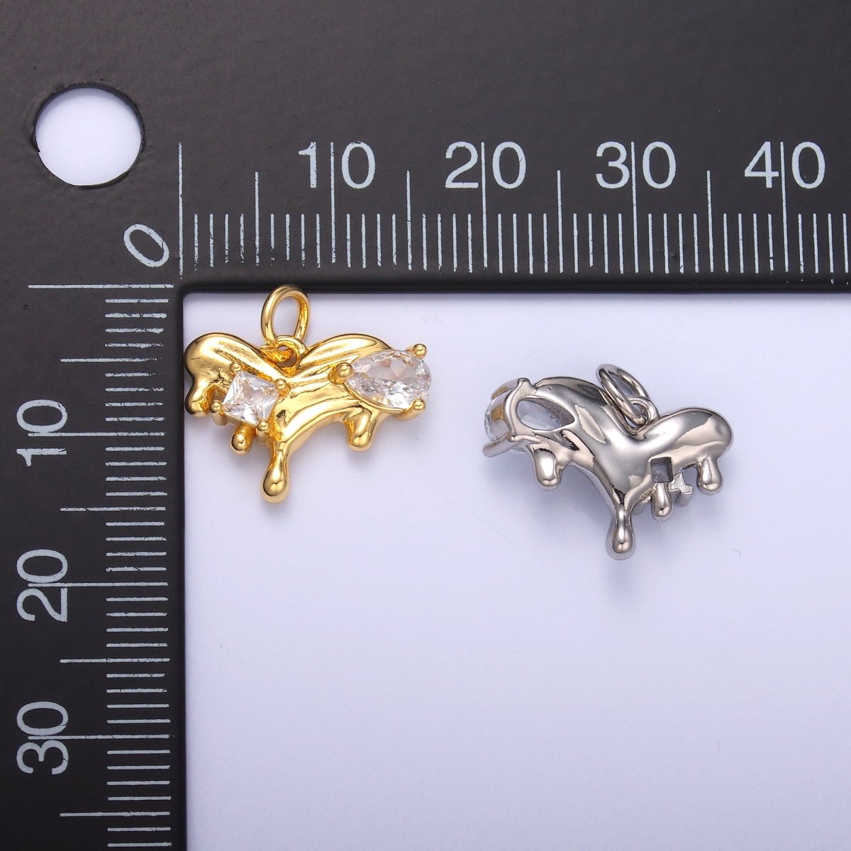 24K Gold Filled Clear CZ Molten Heart Charm in Gold & Silver | N020 - DLUXCA