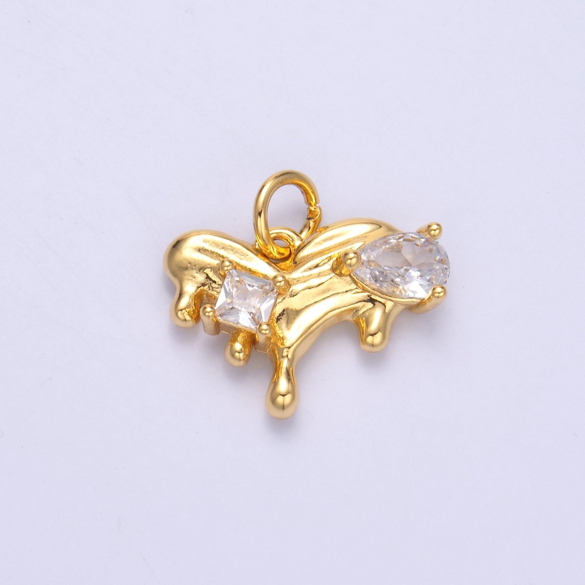 24K Gold Filled Clear CZ Molten Heart Charm in Gold & Silver | N020 - DLUXCA