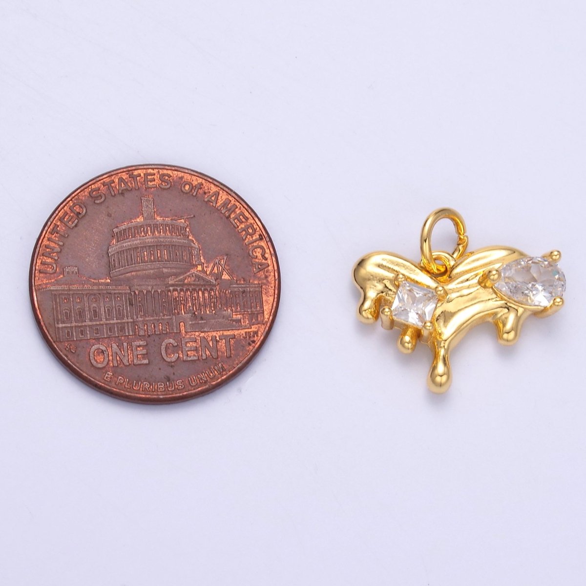 24K Gold Filled Clear CZ Molten Heart Charm in Gold & Silver | N020 - DLUXCA