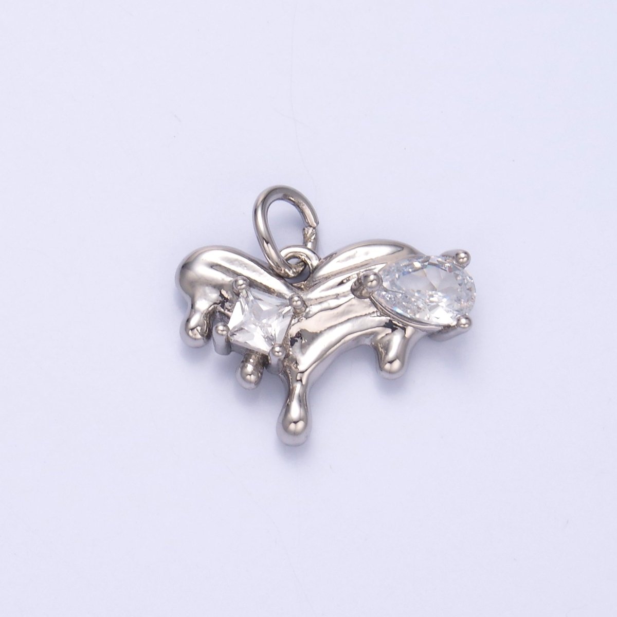 24K Gold Filled Clear CZ Molten Heart Charm in Gold & Silver | N020 - DLUXCA