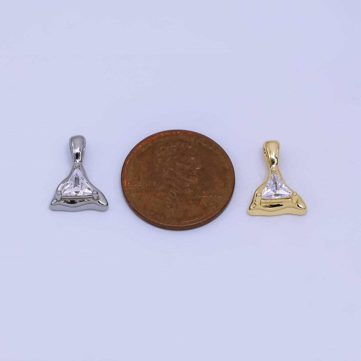 24K Gold Filled Clear CZ Molten Triangle Charm in Gold & Silver | AH496 - DLUXCA