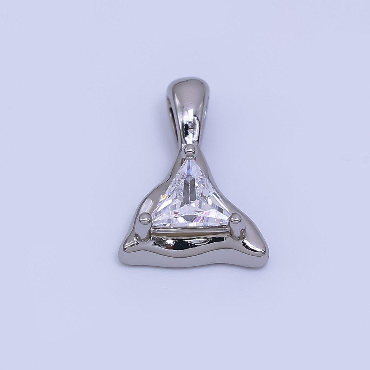 24K Gold Filled Clear CZ Molten Triangle Charm in Gold & Silver | AH496 - DLUXCA