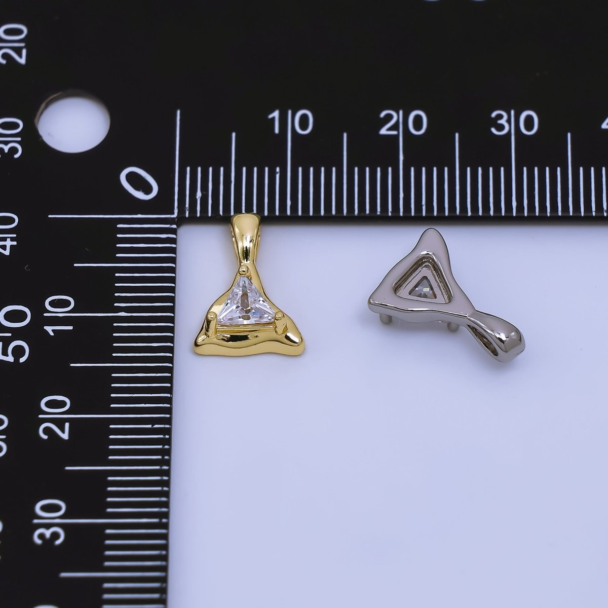 24K Gold Filled Clear CZ Molten Triangle Charm in Gold & Silver | AH496 - DLUXCA