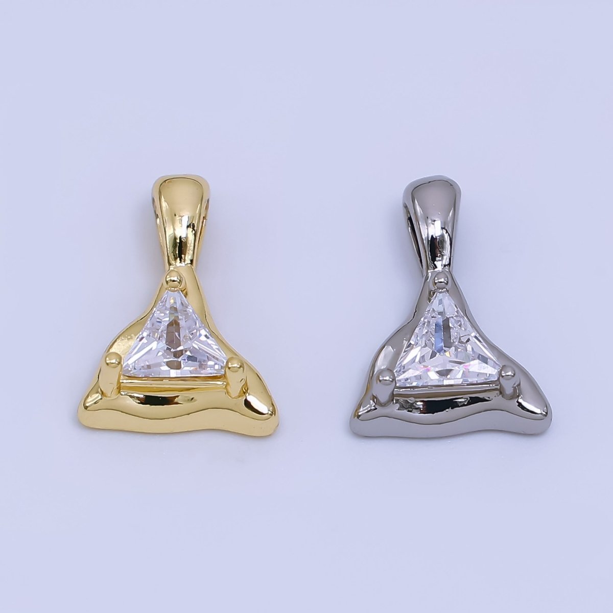 24K Gold Filled Clear CZ Molten Triangle Charm in Gold & Silver | AH496 - DLUXCA
