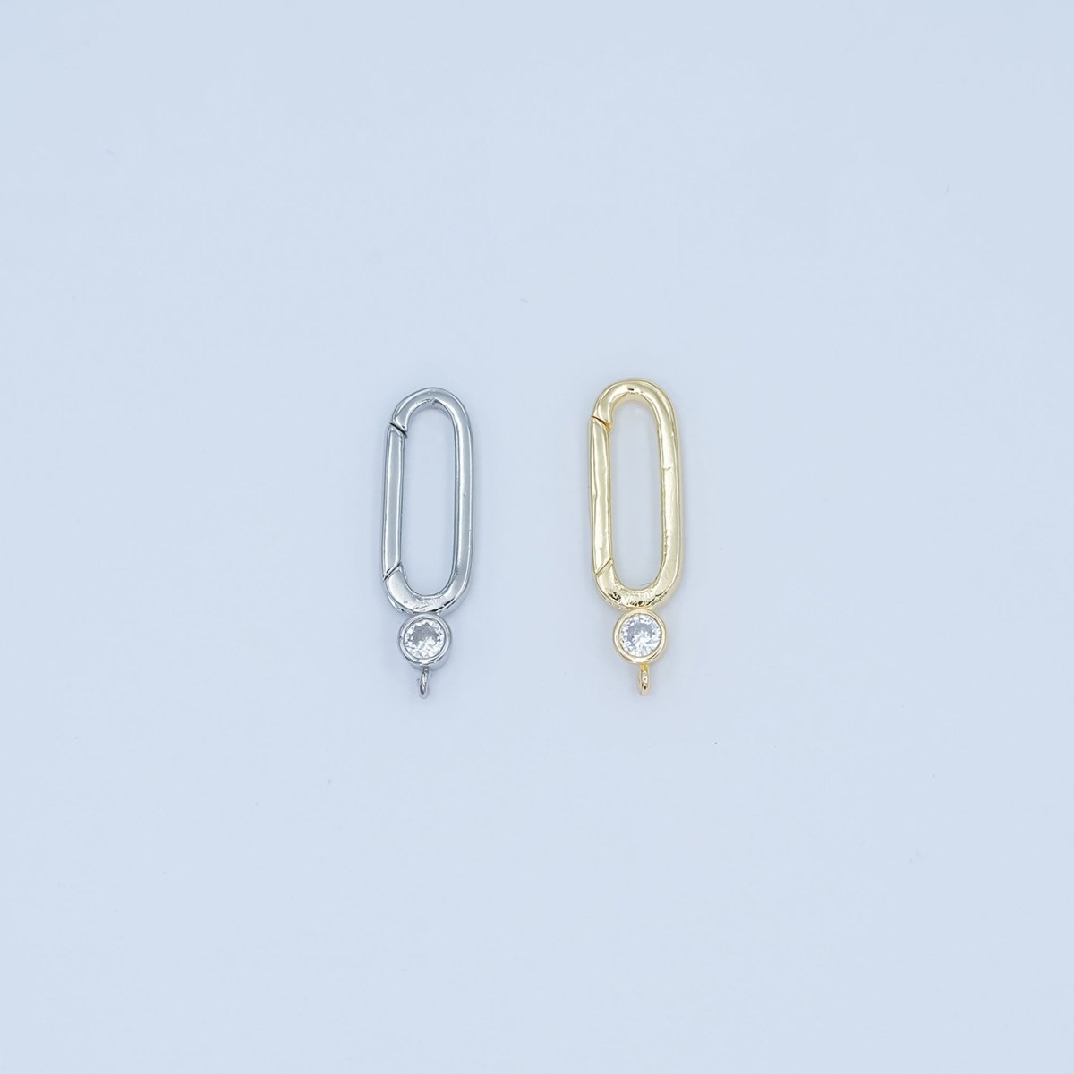 24K Gold Filled Clear CZ Oblong Push Gate Finding in Gold & Silver | Z1097 - DLUXCA