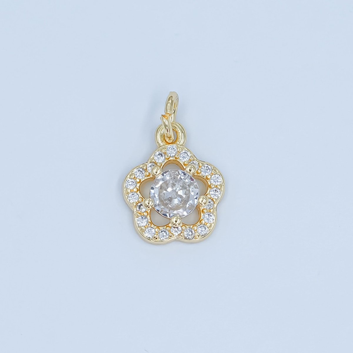24K Gold Filled Clear CZ Open Flower Charm in Gold & Silver | C858 - DLUXCA