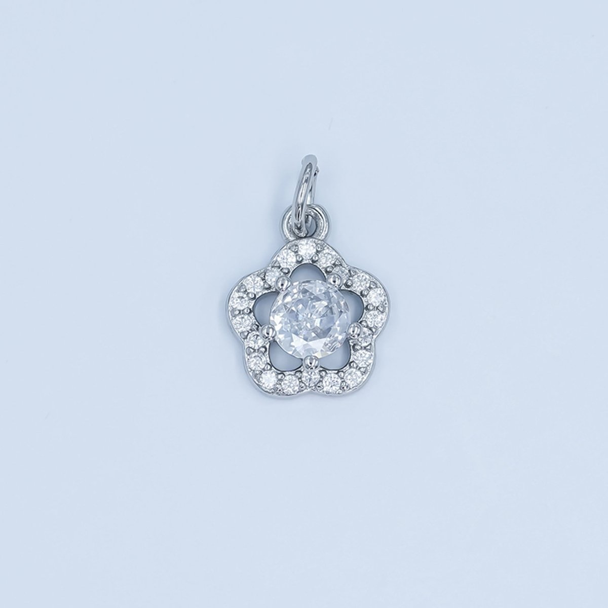 24K Gold Filled Clear CZ Open Flower Charm in Gold & Silver | C858 - DLUXCA