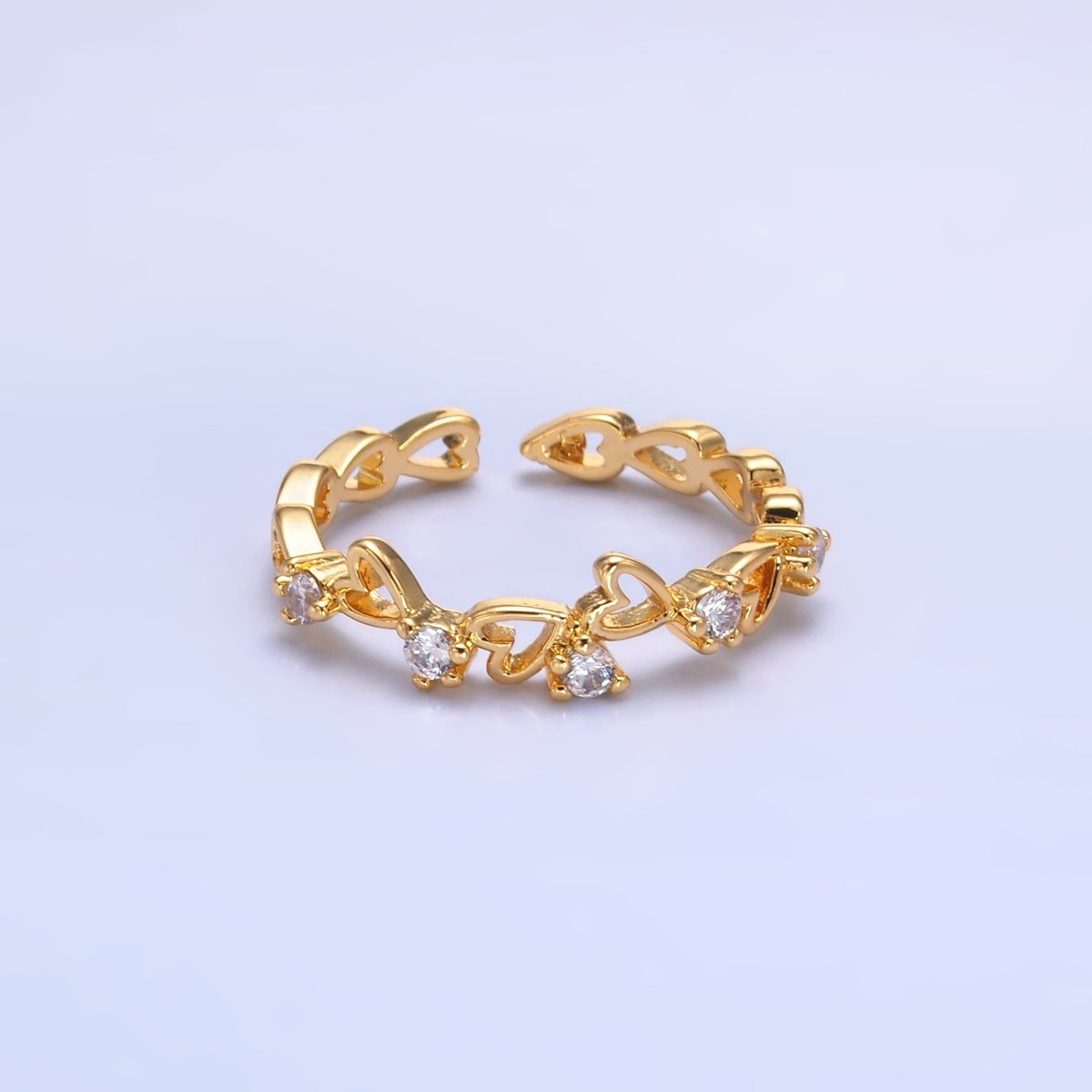 24K Gold Filled Clear CZ Open Heart Ring | O837 - DLUXCA
