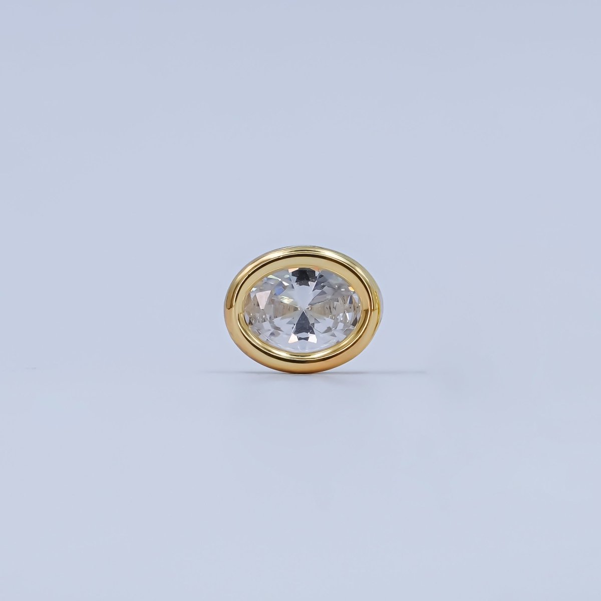 24K Gold Filled Clear CZ Oval Bezel Bead | B301 - DLUXCA