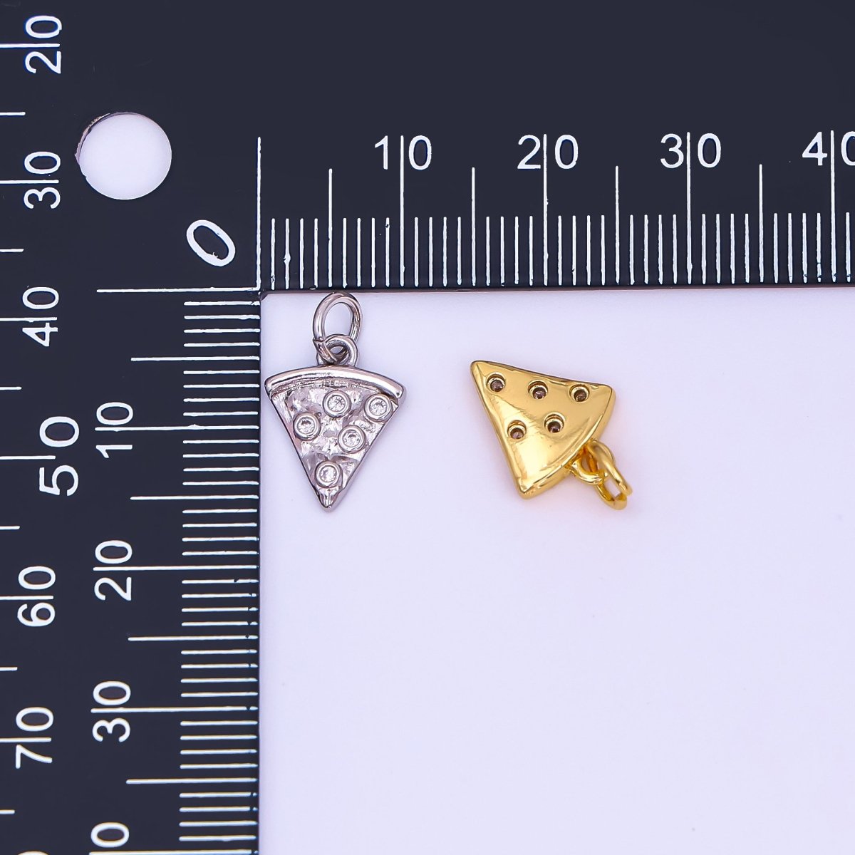 24K Gold Filled Clear CZ Pizza Slice Mini Charm in Gold & Silver | AF438 - DLUXCA