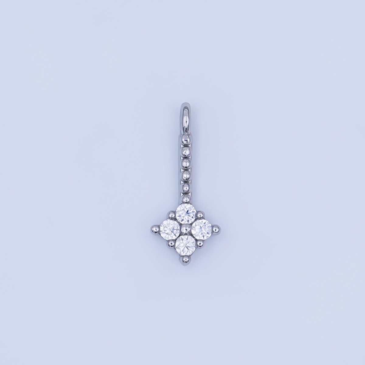 24K Gold Filled Clear CZ Quatrefoil Dotted Linear Charm in Gold & Silver | AF448 - DLUXCA