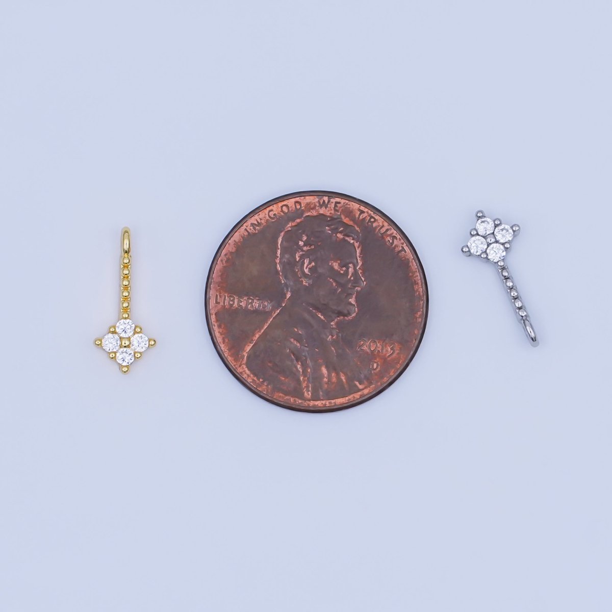 24K Gold Filled Clear CZ Quatrefoil Dotted Linear Charm in Gold & Silver | AF448 - DLUXCA