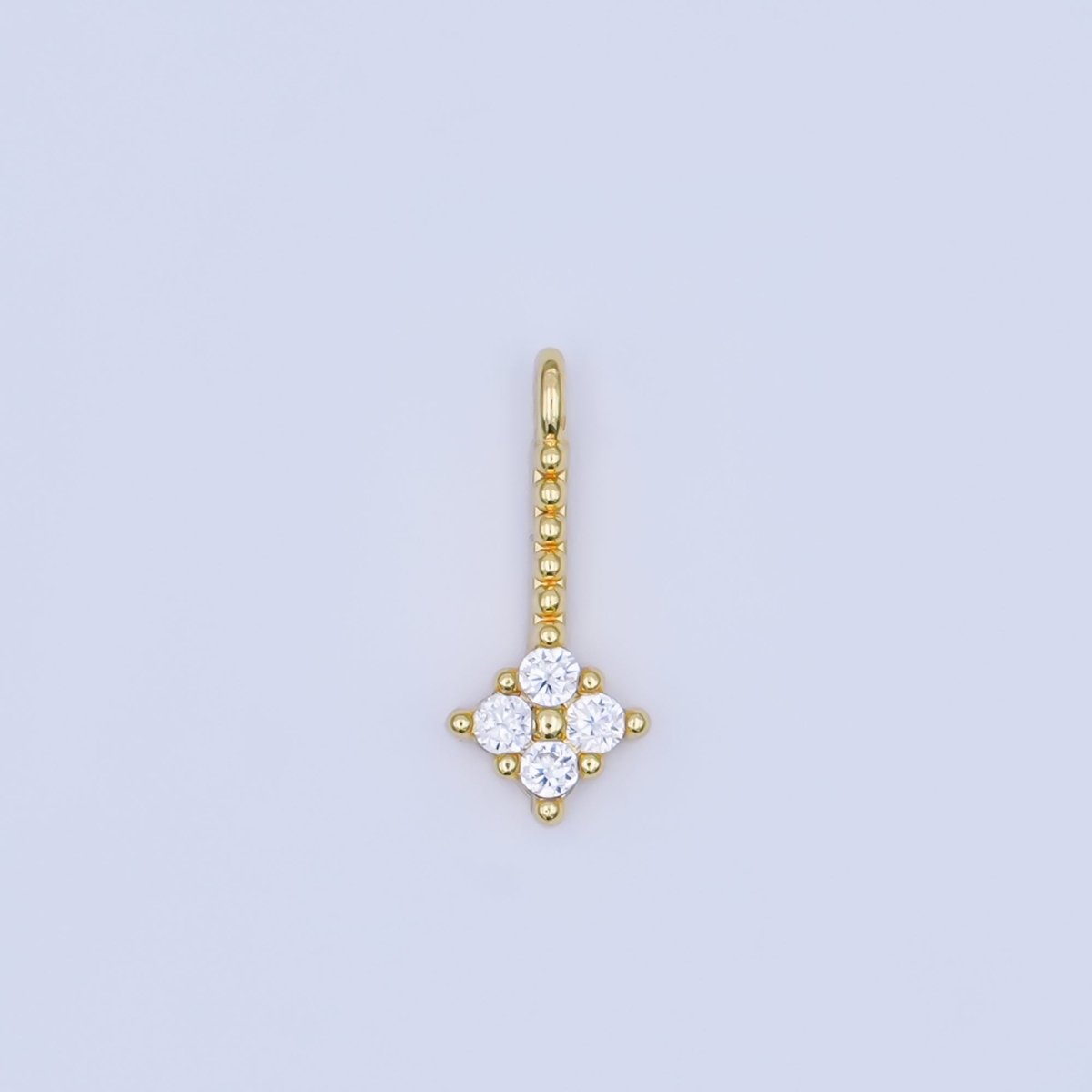 24K Gold Filled Clear CZ Quatrefoil Dotted Linear Charm in Gold & Silver | AF448 - DLUXCA
