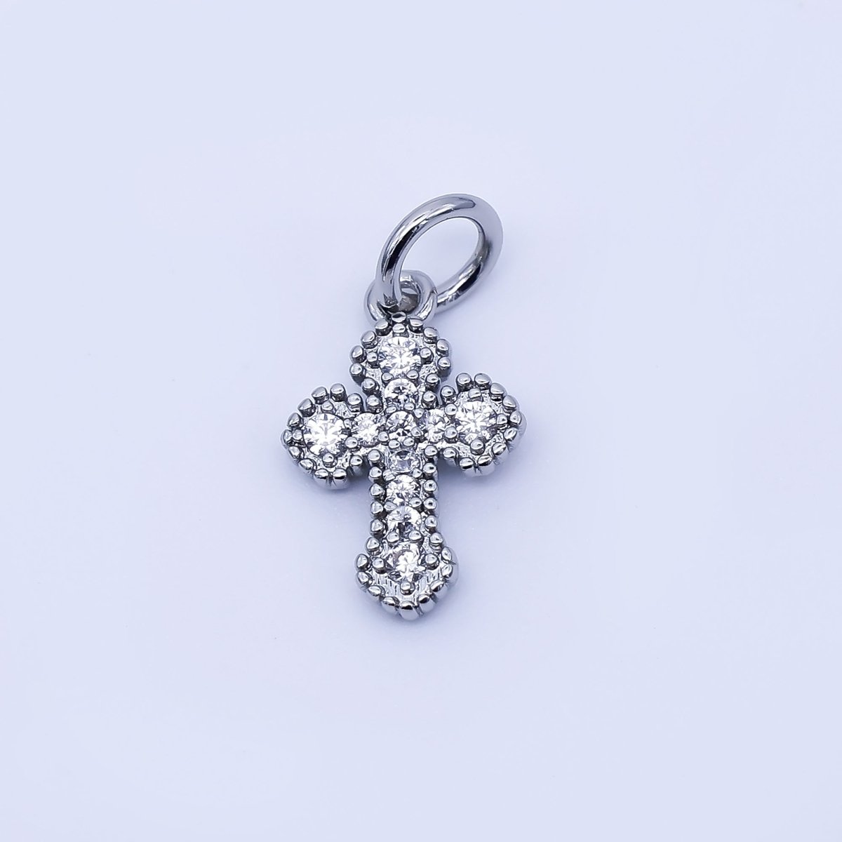 24K Gold Filled Clear CZ Religious Cross Charm in Gold & Silver | C974 - DLUXCA