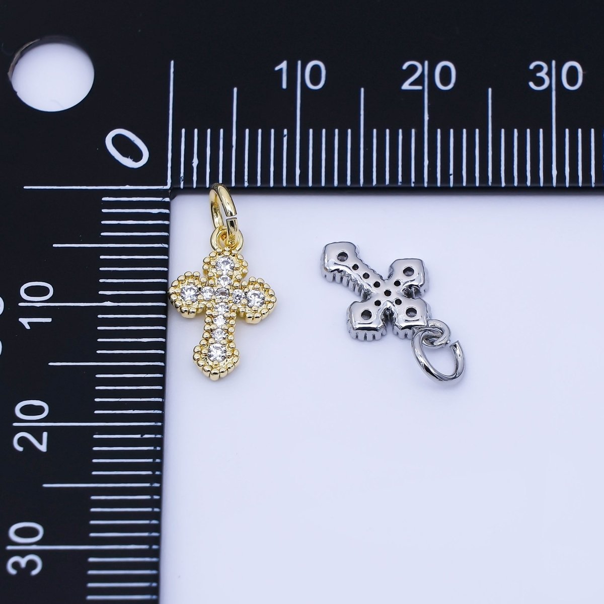 24K Gold Filled Clear CZ Religious Cross Charm in Gold & Silver | C974 - DLUXCA
