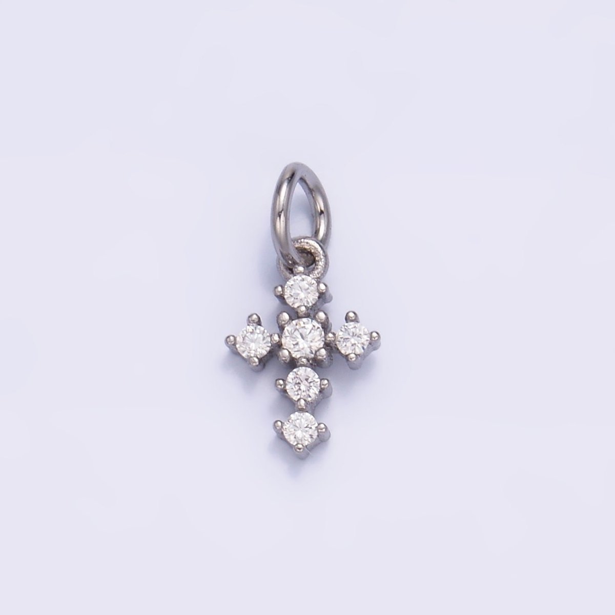 24K Gold Filled Clear CZ Religious Cross Mini Charm in Gold & Silver | W880 - DLUXCA