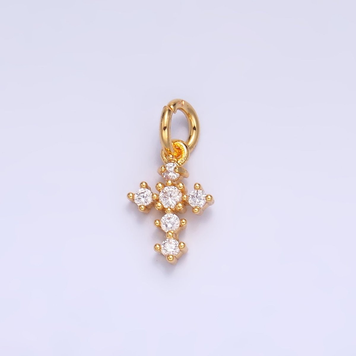 24K Gold Filled Clear CZ Religious Cross Mini Charm in Gold & Silver | W880 - DLUXCA