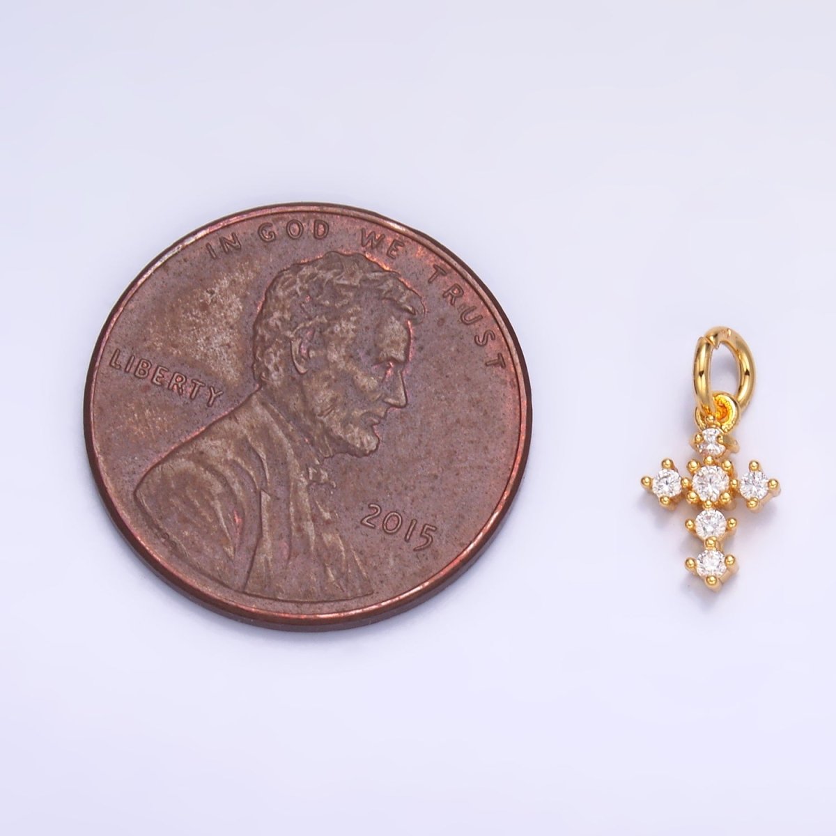 24K Gold Filled Clear CZ Religious Cross Mini Charm in Gold & Silver | W880 - DLUXCA