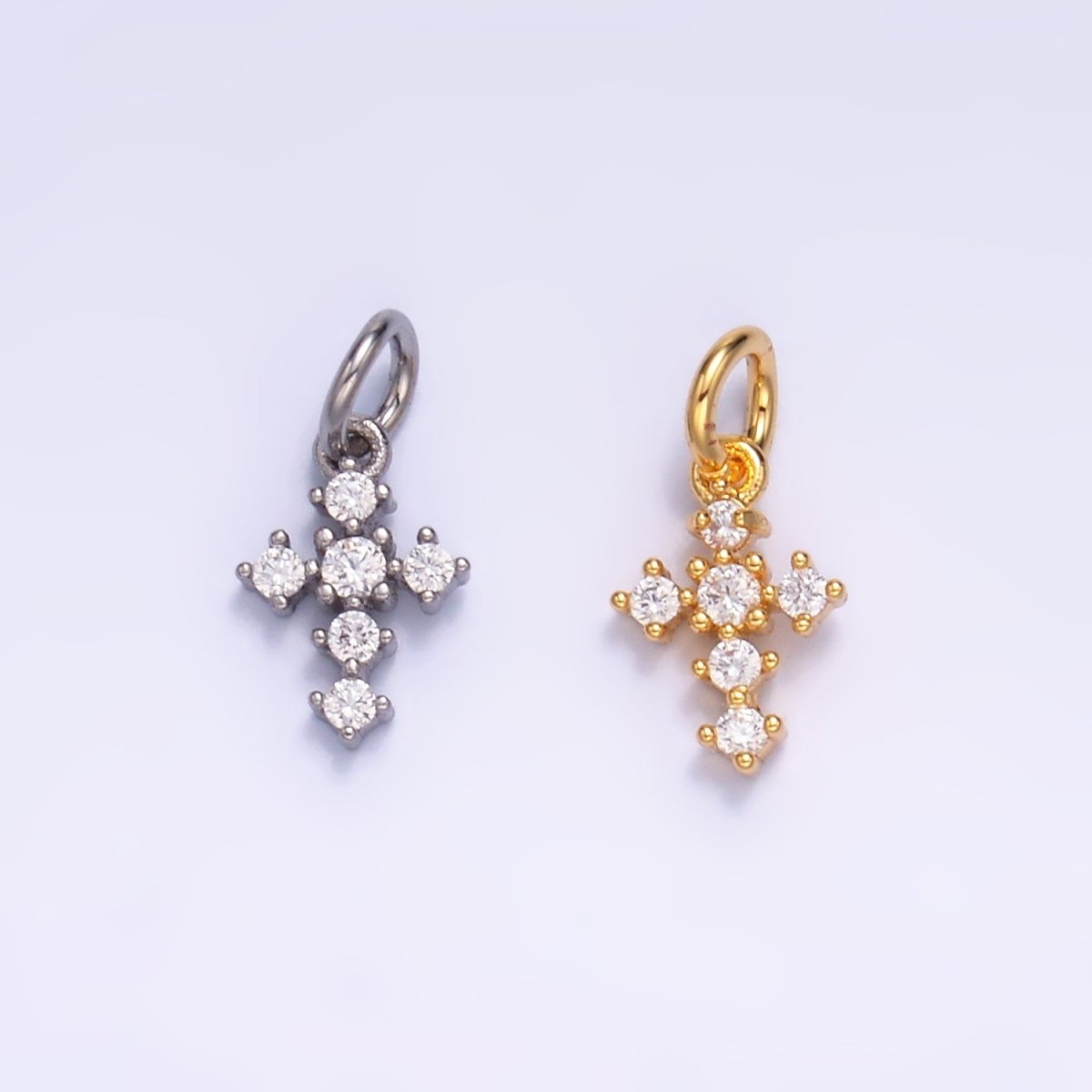 24K Gold Filled Clear CZ Religious Cross Mini Charm in Gold & Silver | W880 - DLUXCA
