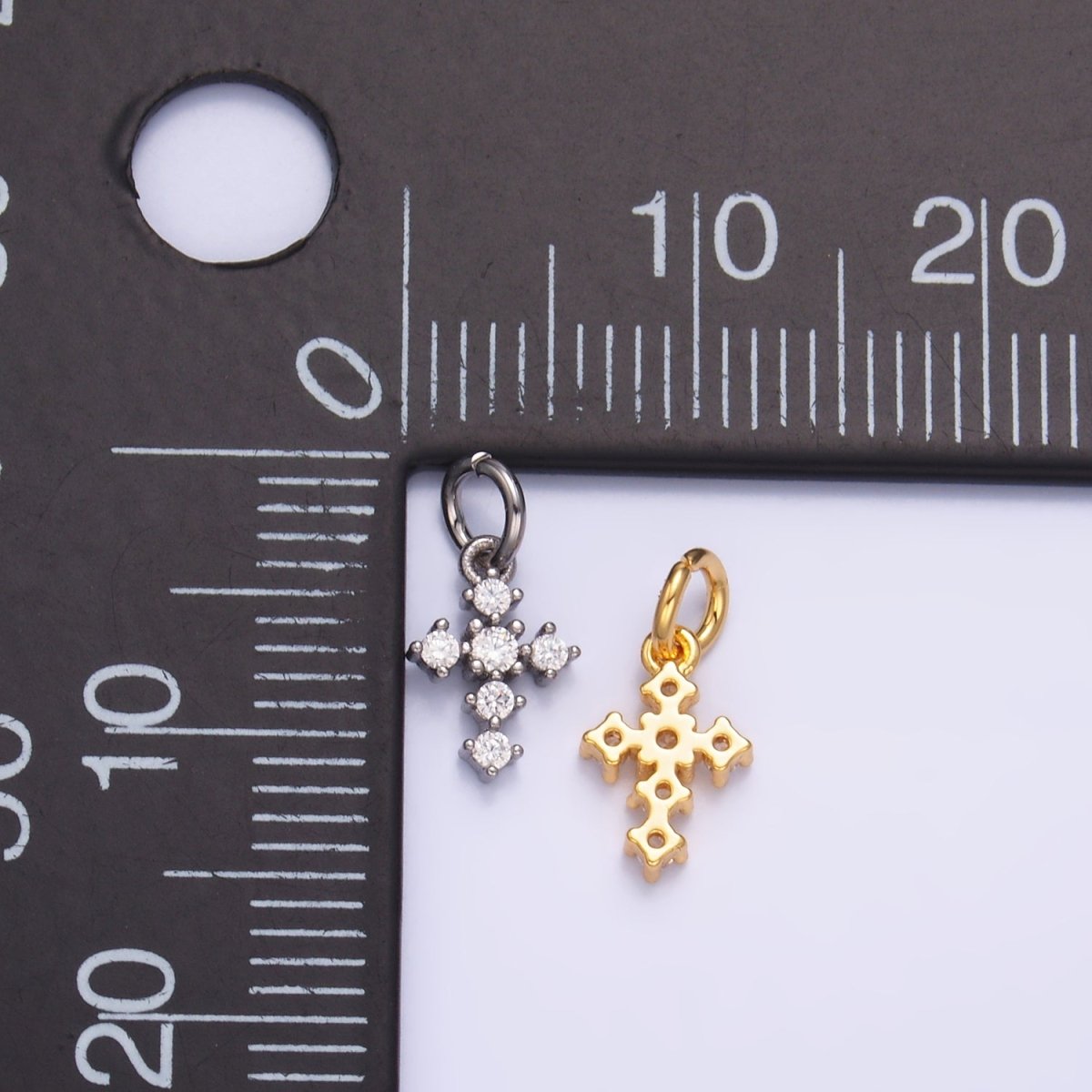 24K Gold Filled Clear CZ Religious Cross Mini Charm in Gold & Silver | W880 - DLUXCA