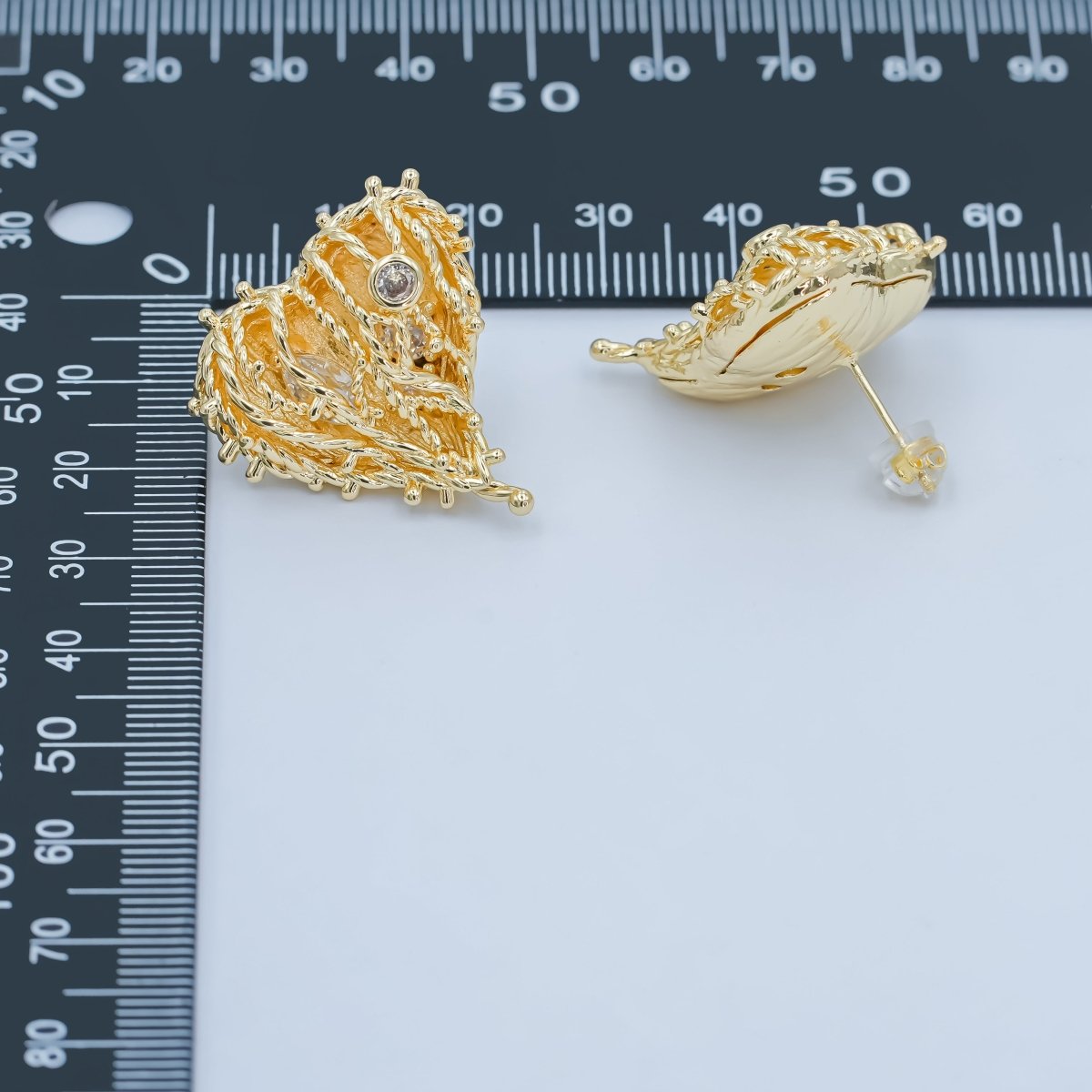 24K Gold Filled Clear CZ Rope Dome Heart Stud Earrings | AI428 - DLUXCA