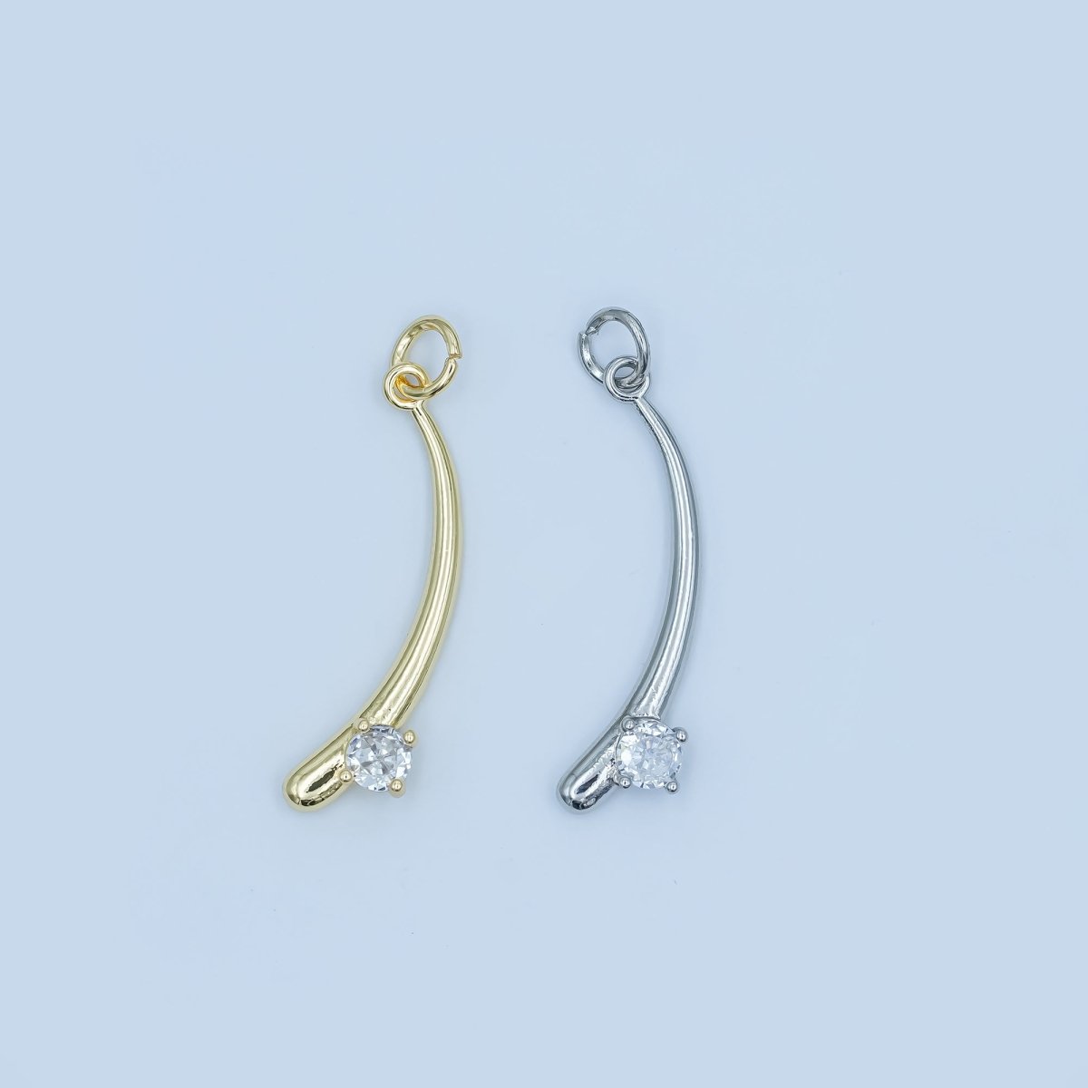 24K Gold Filled Clear CZ Round Curve Minimalist Charm in Gold & Silver | E293 - DLUXCA