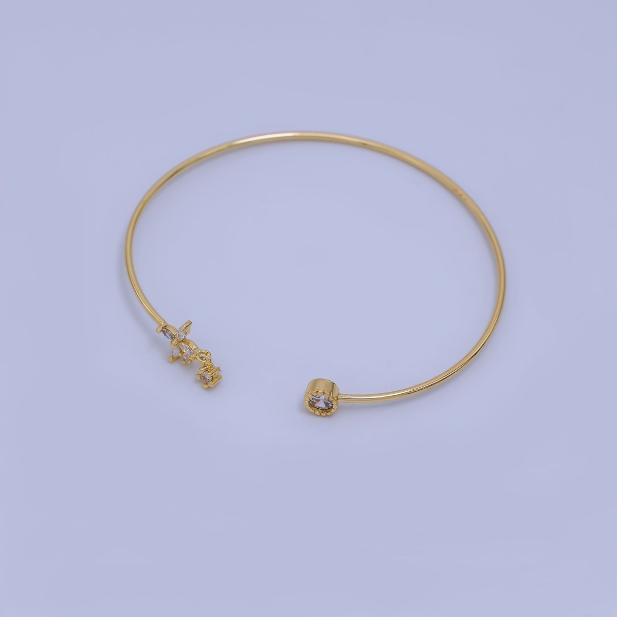 24K Gold Filled Clear CZ Round Flower Drop Cuff Bracelet | WA - 03322 - DLUXCA