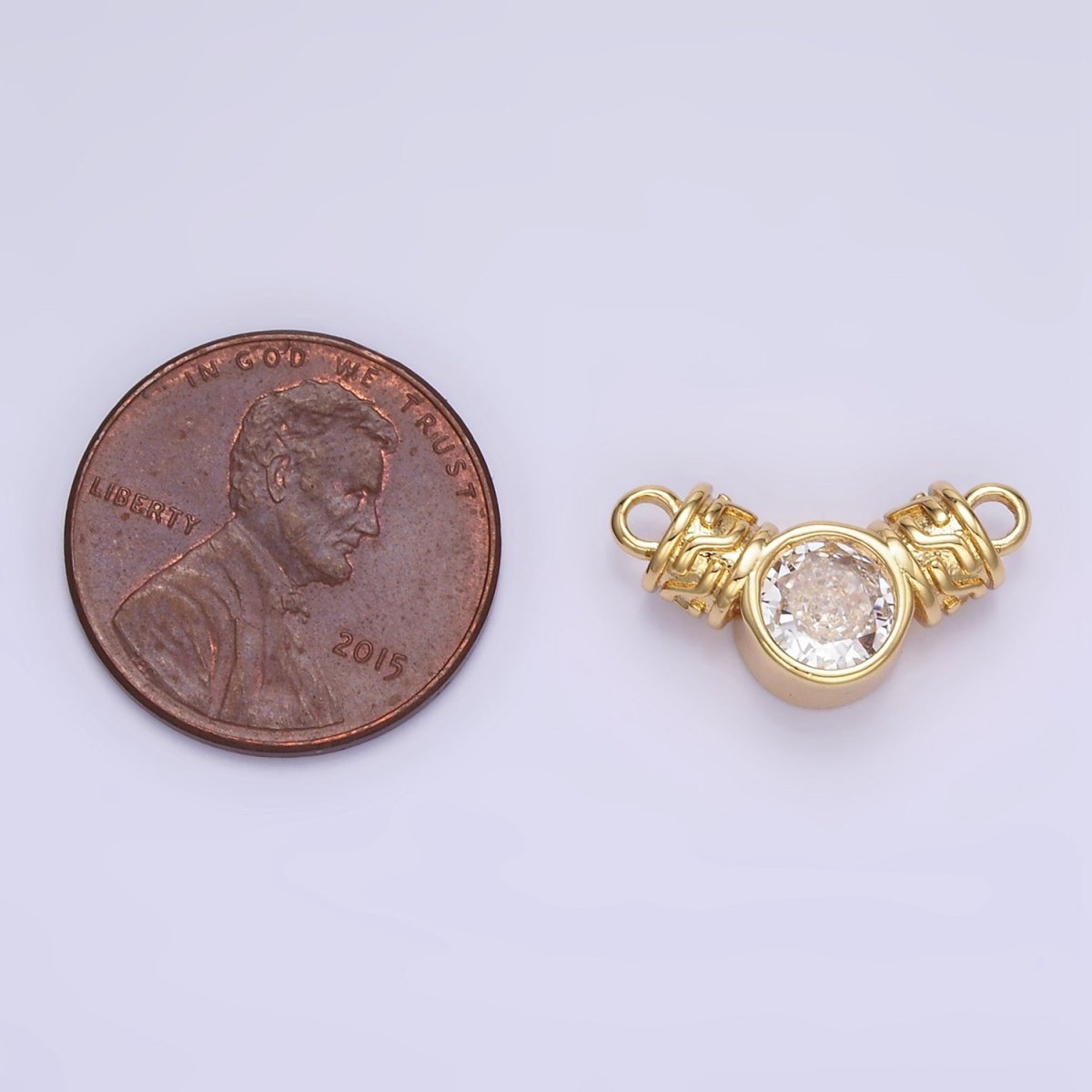 24K Gold Filled Clear CZ Round Geometric Tube Connector | F163 - DLUXCA
