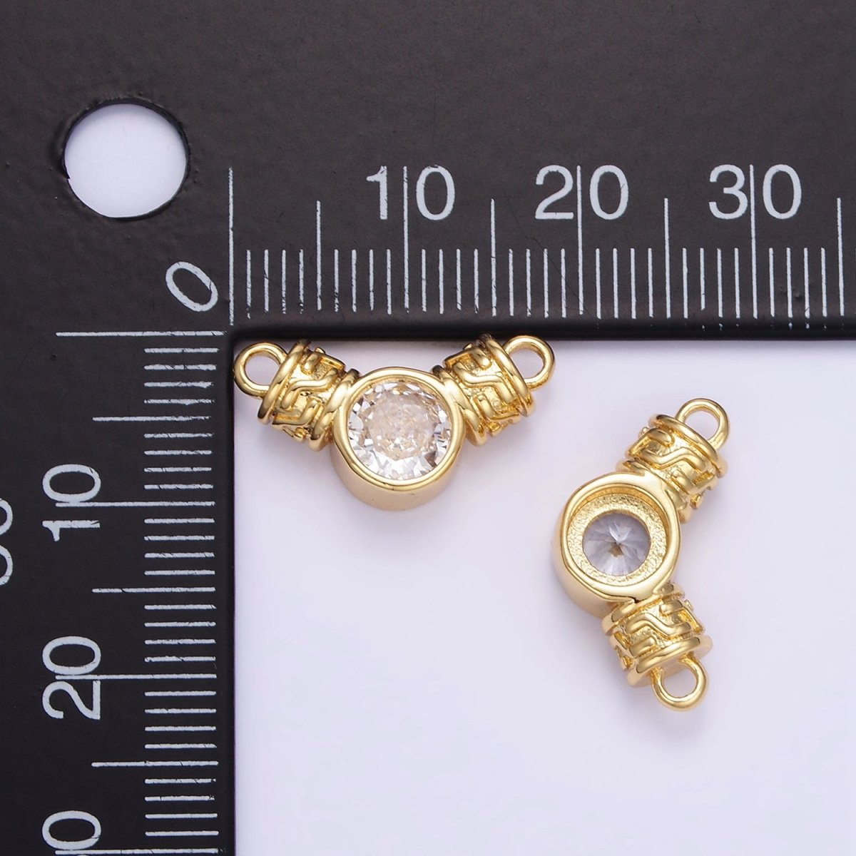 24K Gold Filled Clear CZ Round Geometric Tube Connector | F163 - DLUXCA