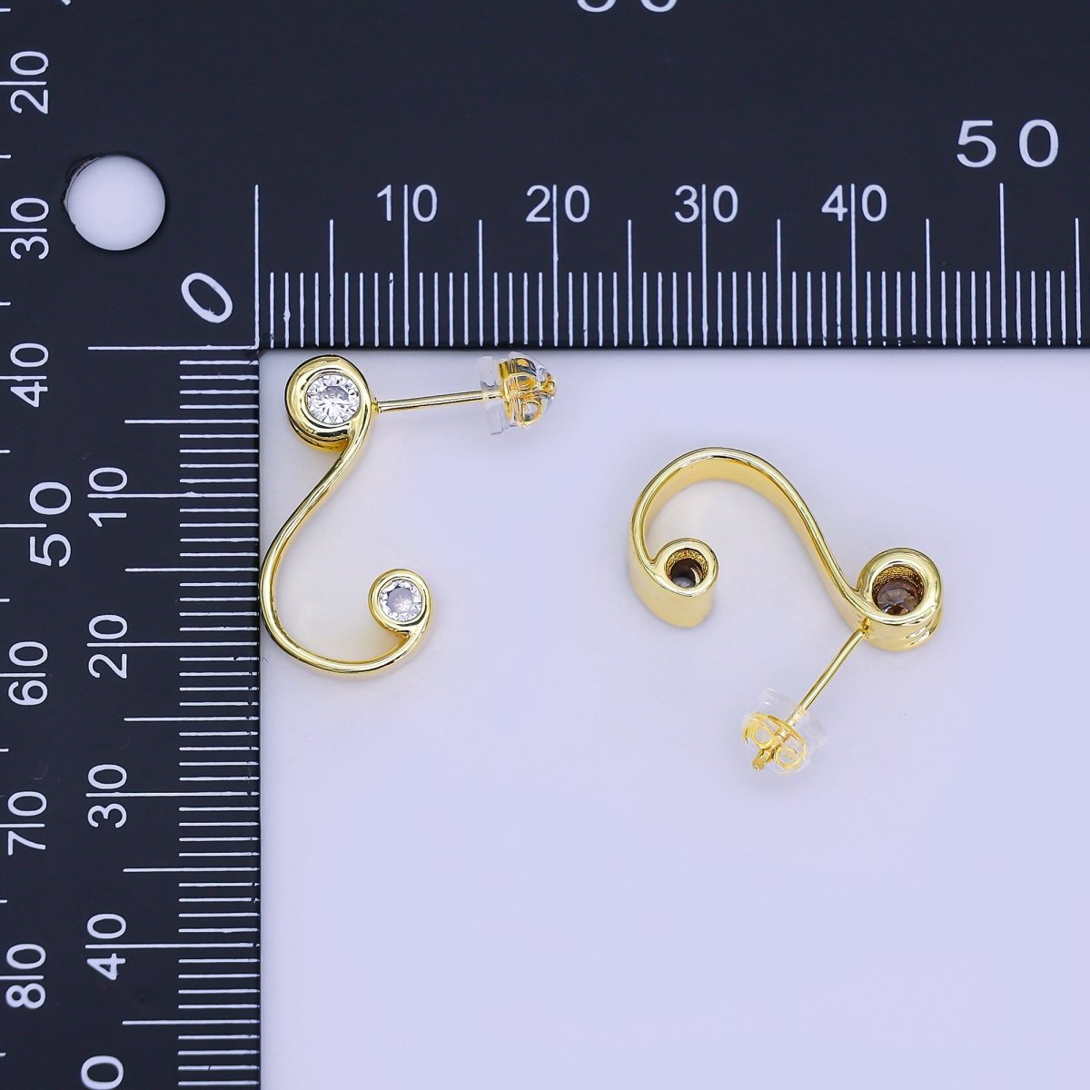 24K Gold Filled Clear CZ S - Curve Stud Earrings | AI439 - DLUXCA