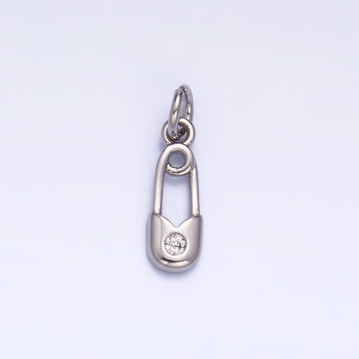 24K Gold Filled Clear CZ Safety Pin Mini Charm in Gold & Silver | W882 - DLUXCA